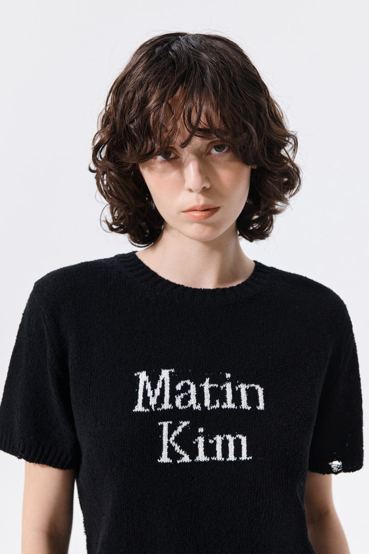 Matin Kim Half Sleeve Logo Pullover — Black