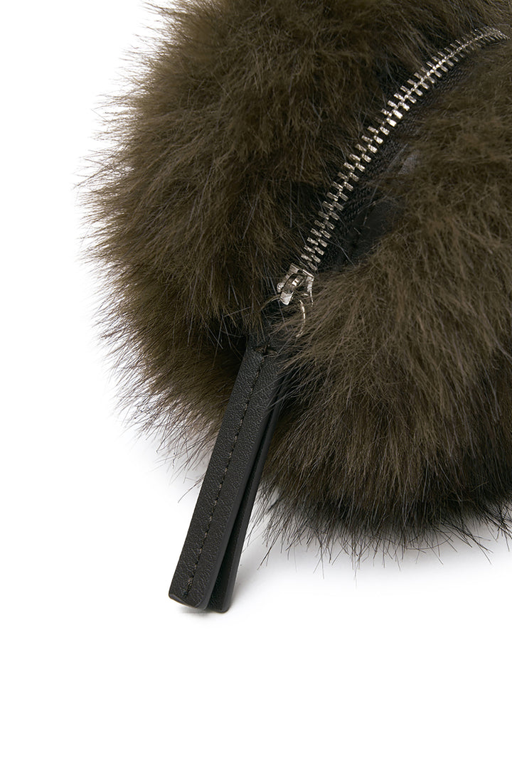 Matin Kim Hairy Fur Mini Cube Pouch — Brown