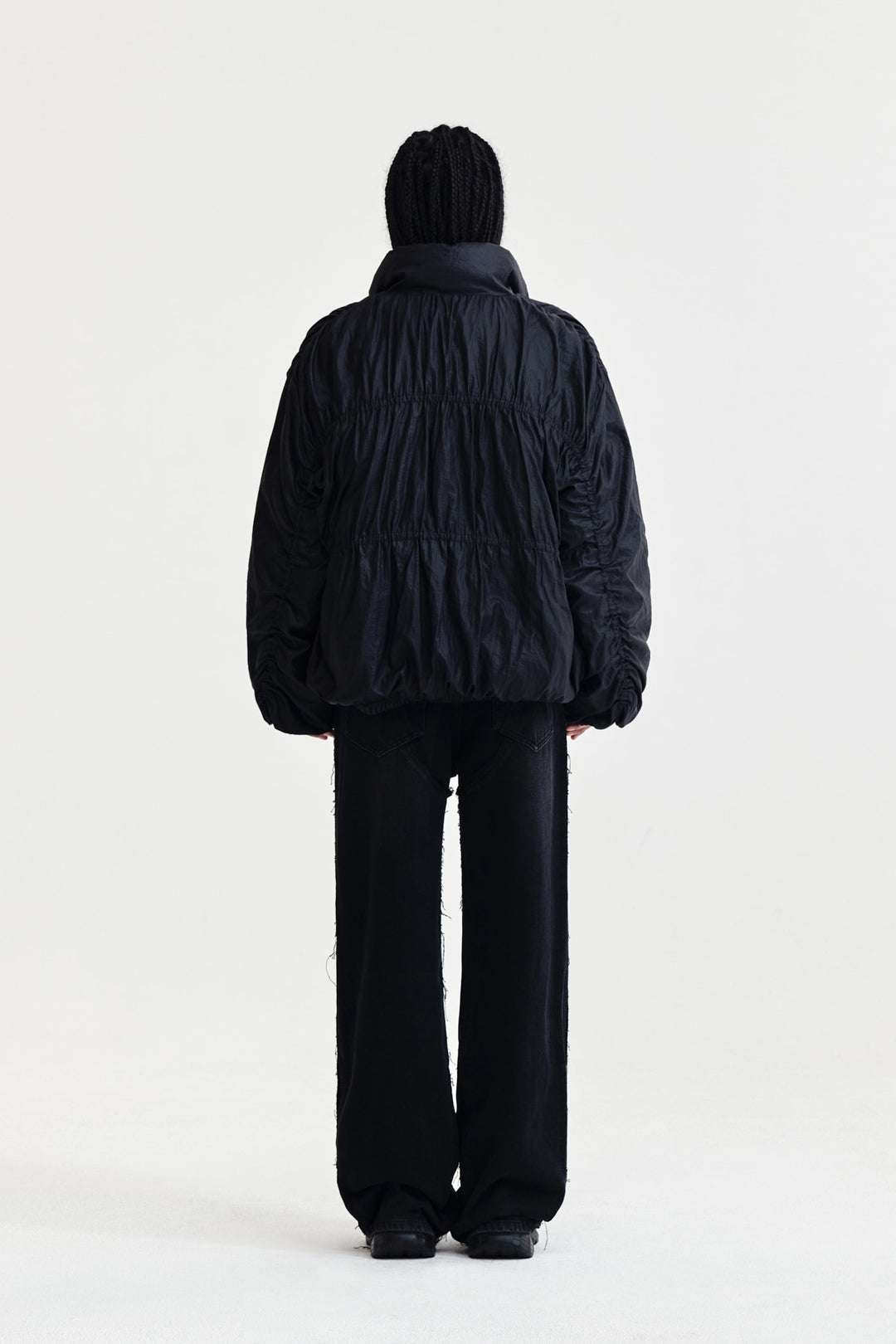 Matin Kim High Neck Shirring Down Jumper — Black