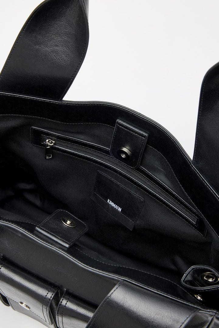 KIMMATIN Multi Pocket Leather Shopper — Black