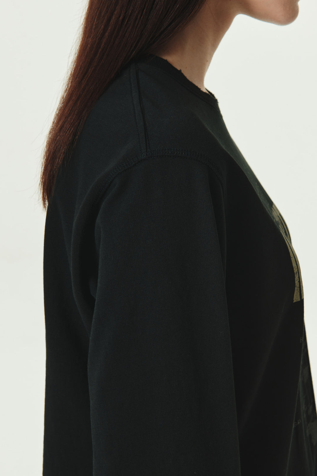 KIMMATIN Washed Printing Long Sleeve Top — Black