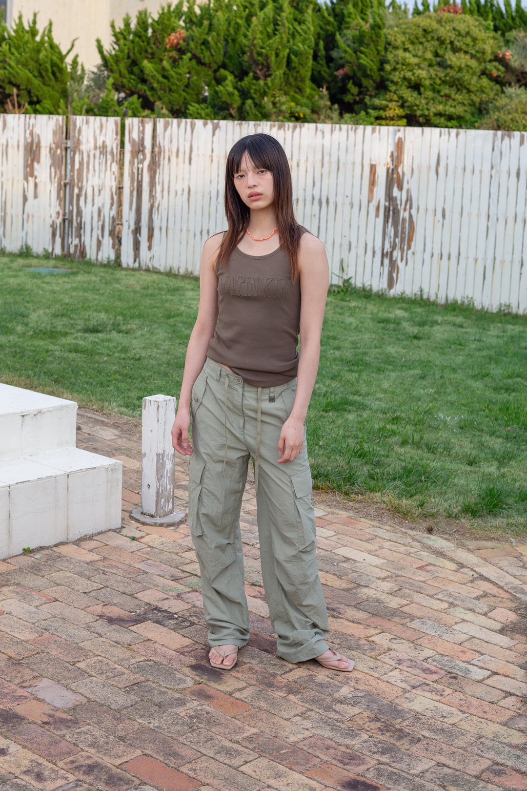 Matin Kim String Nylon Cargo Pants — Khaki