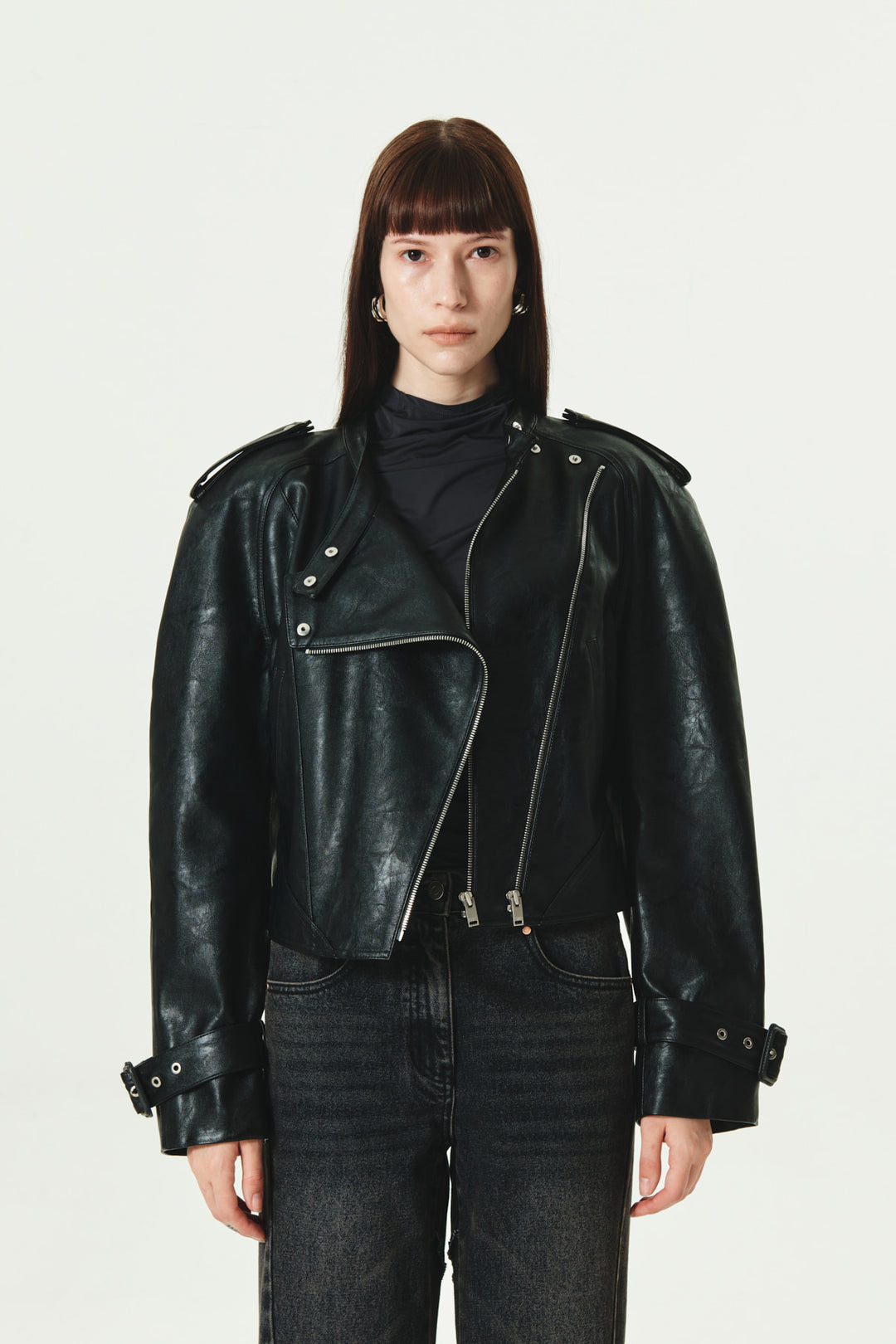 KIMMATIN Raglan Crop Leather Jumper — Black