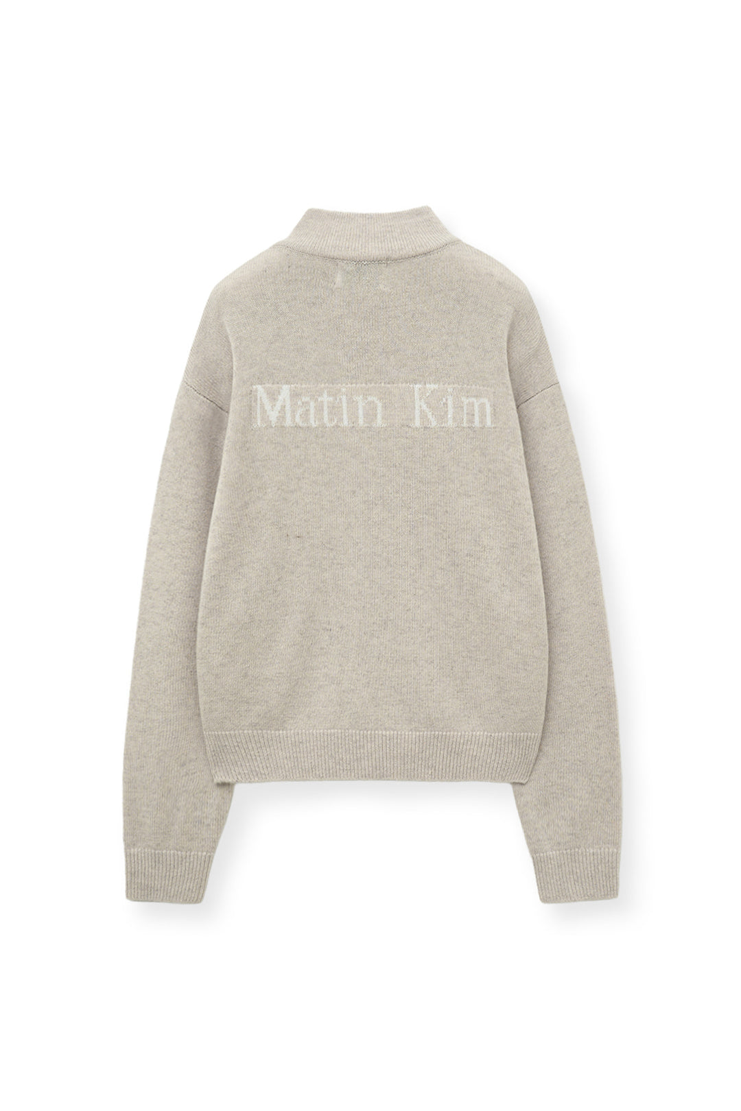 Matin Kim Back Logo Half Knit Zip Pullover — Beige