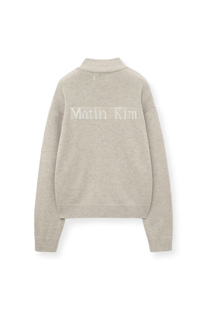 Matin Kim Back Logo Half Knit Zip Pullover — Beige