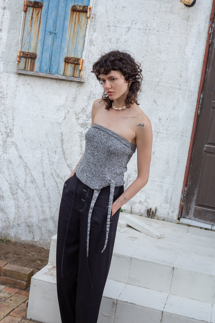 Matin Kim Button Point String Wide Pants — Black