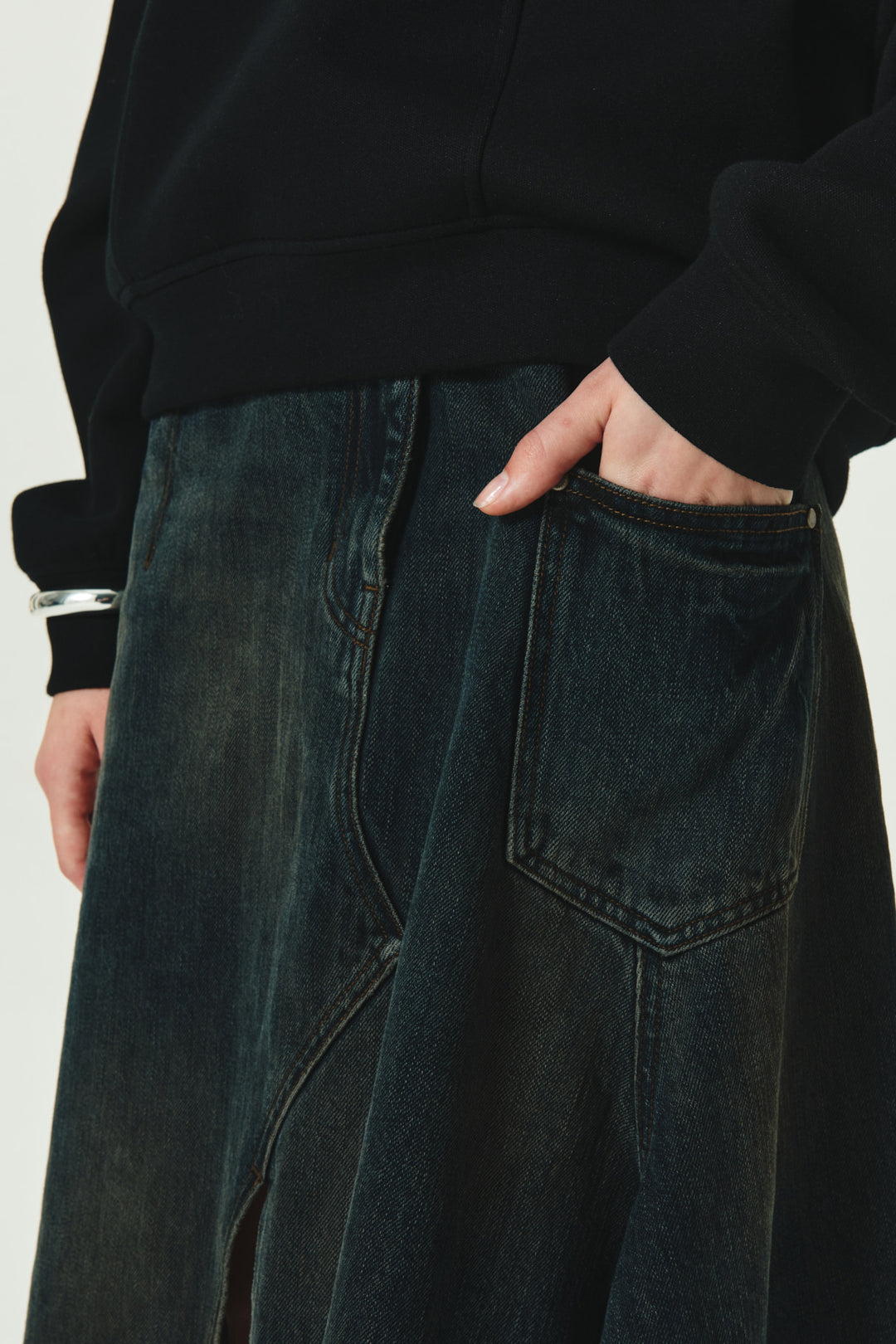 KIMMATIN Layered Denim Skirt — Dark Navy