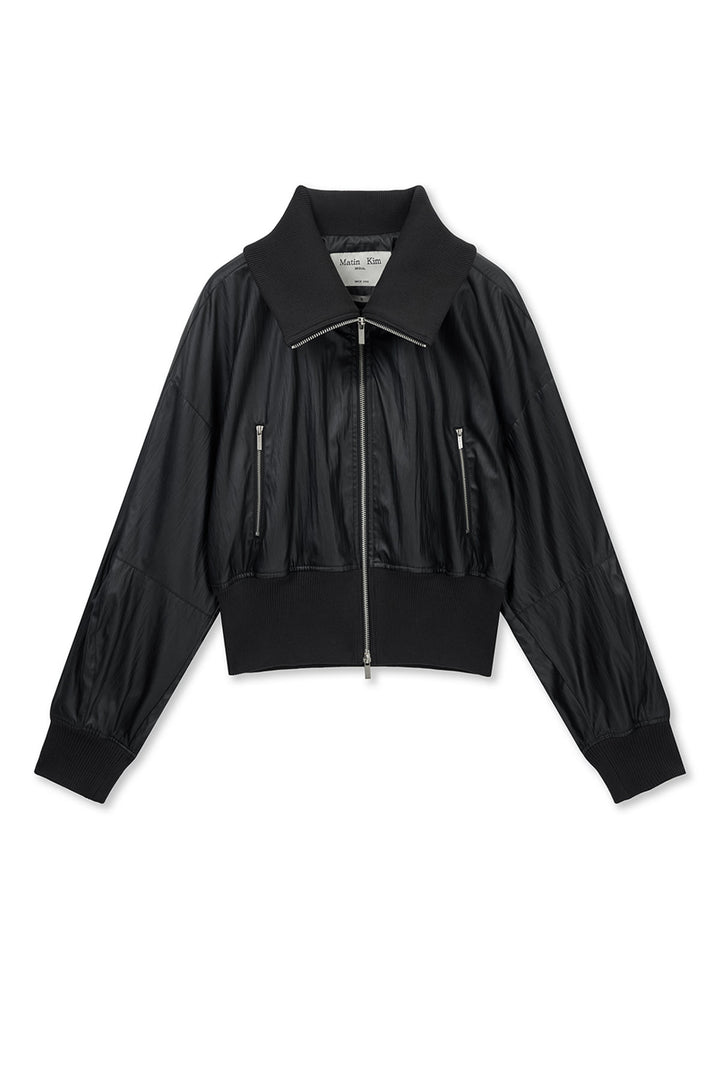Matin Kim Shine Crinkle Zip Blouson — Black