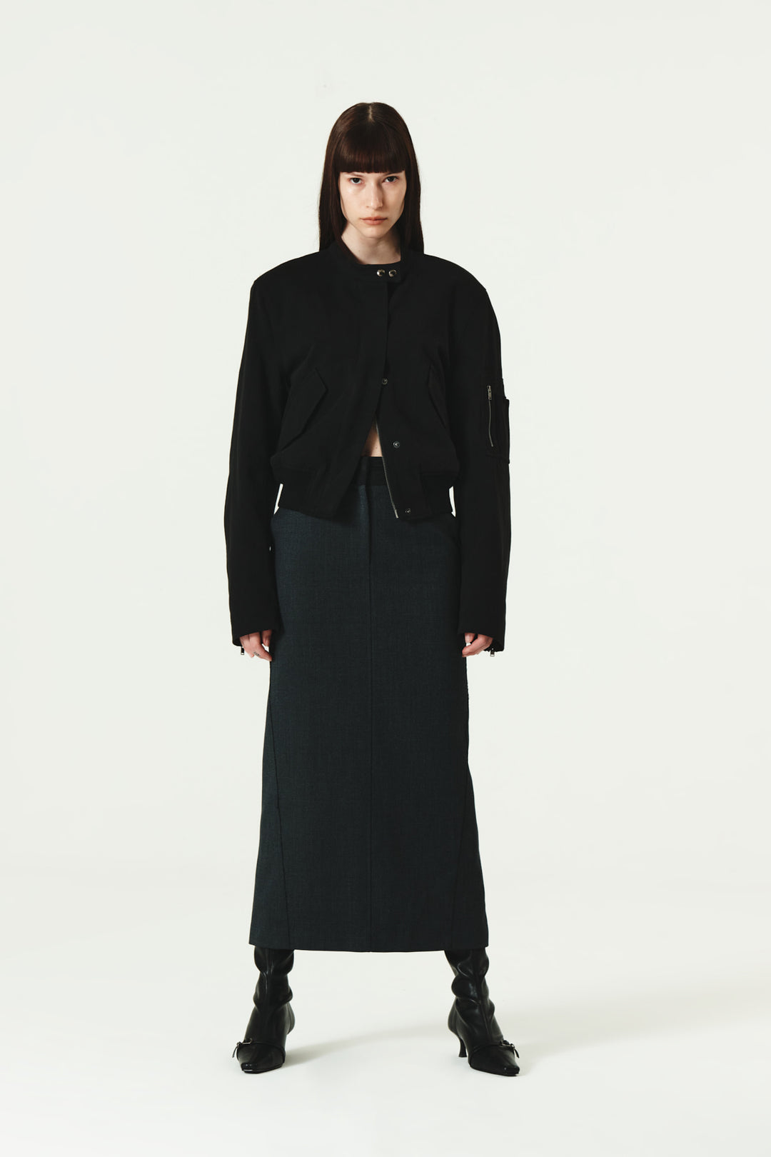 KIMMATIN Foldover Twill Wool Skirt — Gray