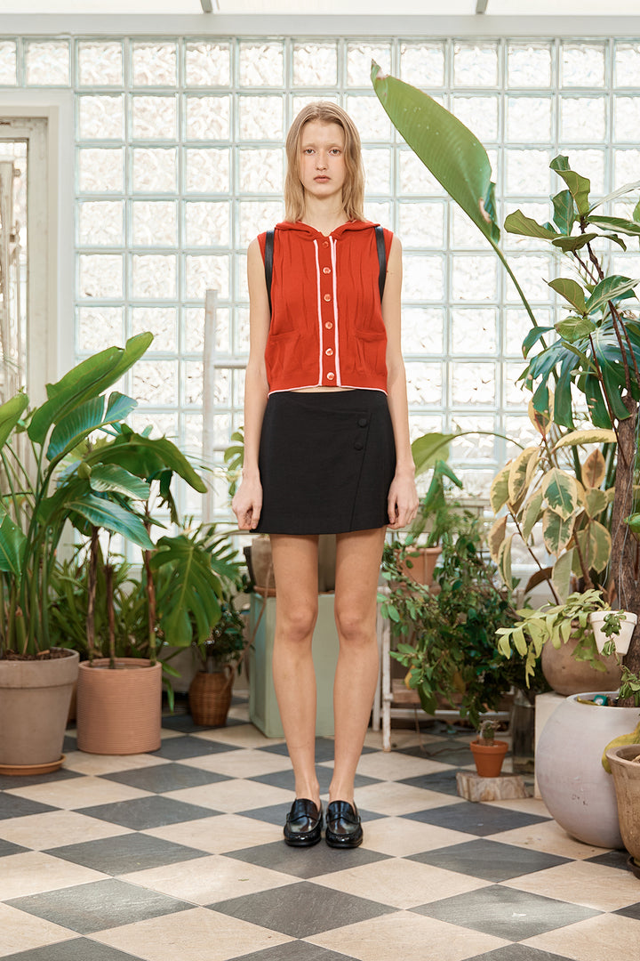 Matin Kim Wrinkle Hoody Button Knit Vest — Red