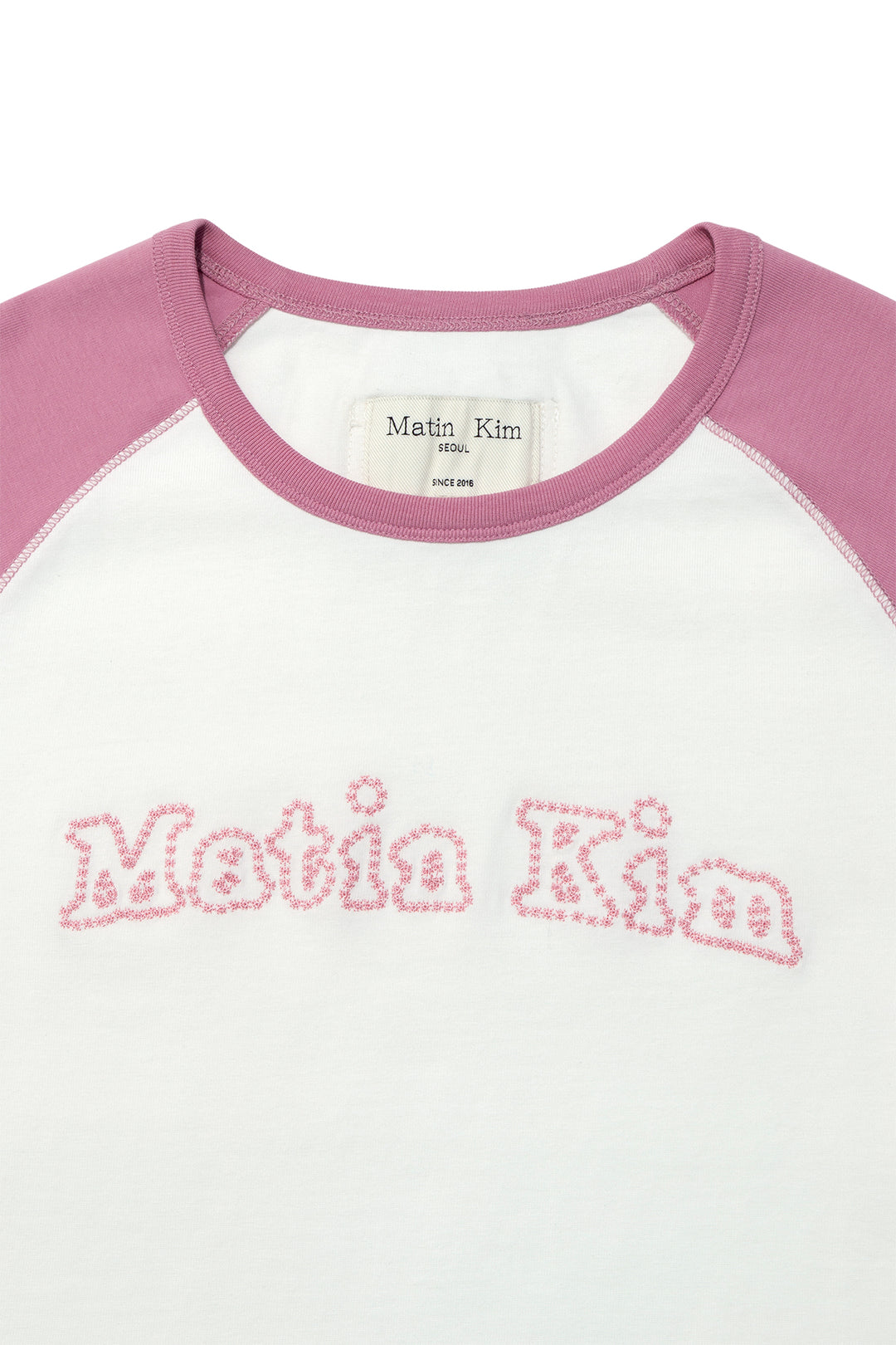 Matin Kim Flower Stitch Raglan Logo Top — Pink