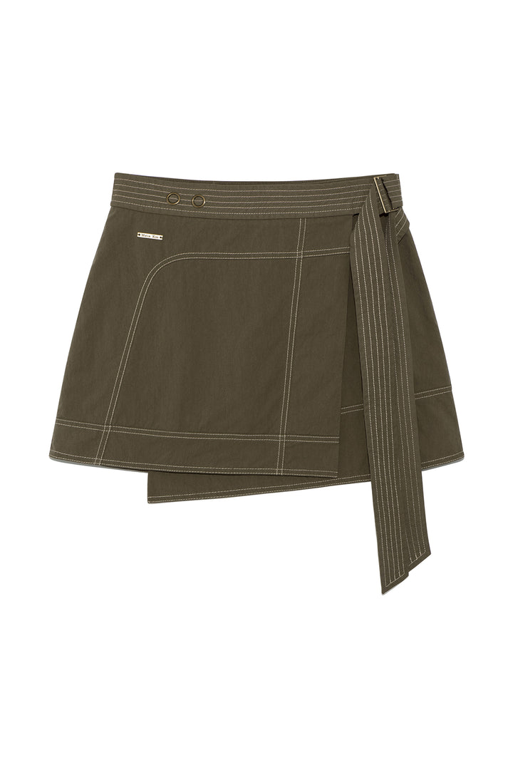 Matin Kim Stitch Point Belted Wrap Skirt — Khaki