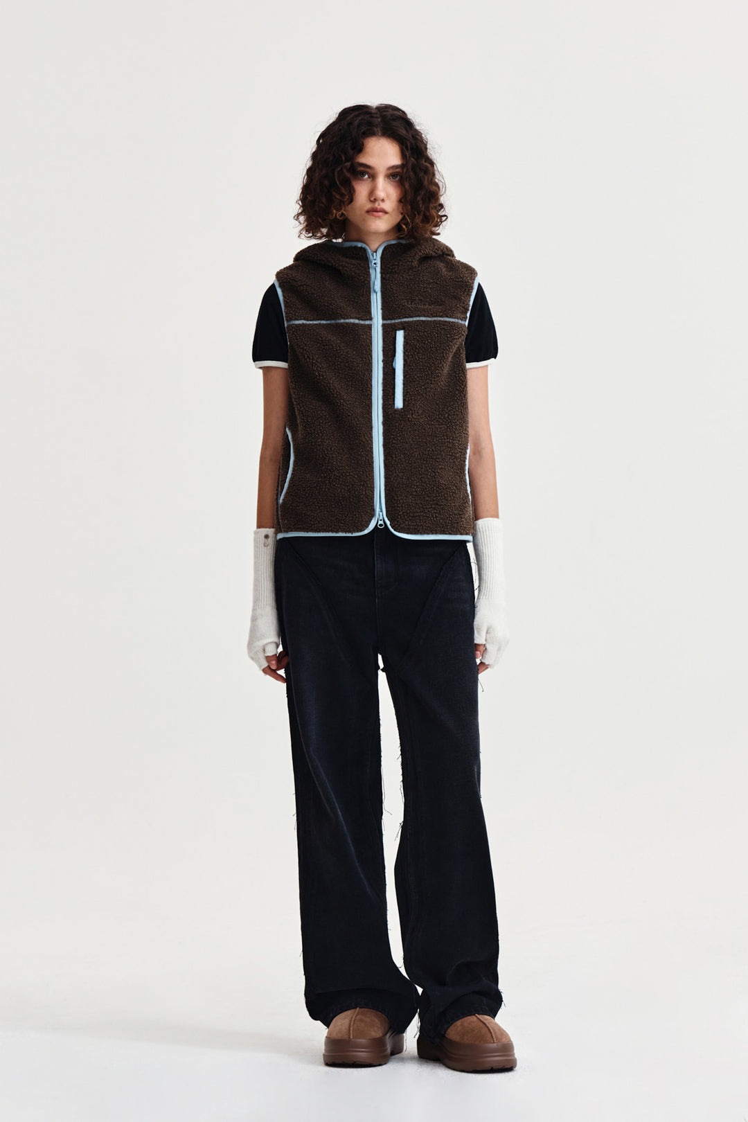 Matin Kim Fleece Hoody Vest in Dark — Brown