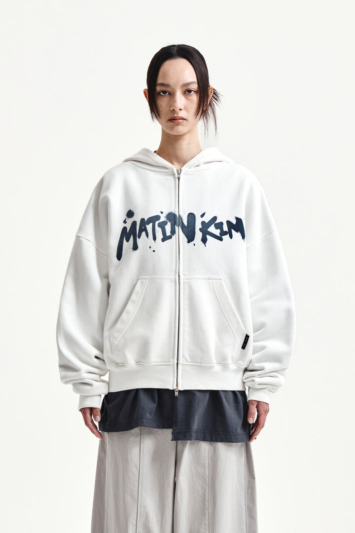 Matin Kim Graffiti Logo Zip Hoodie — White
