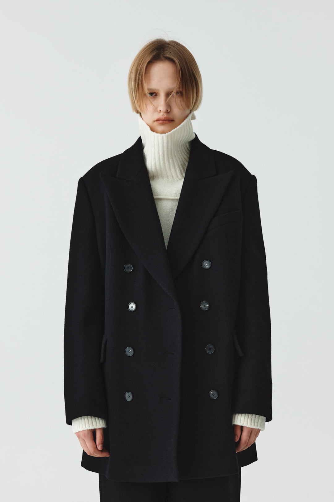 KIMMATIN Overfit Midi Double Coat — Navy blue
