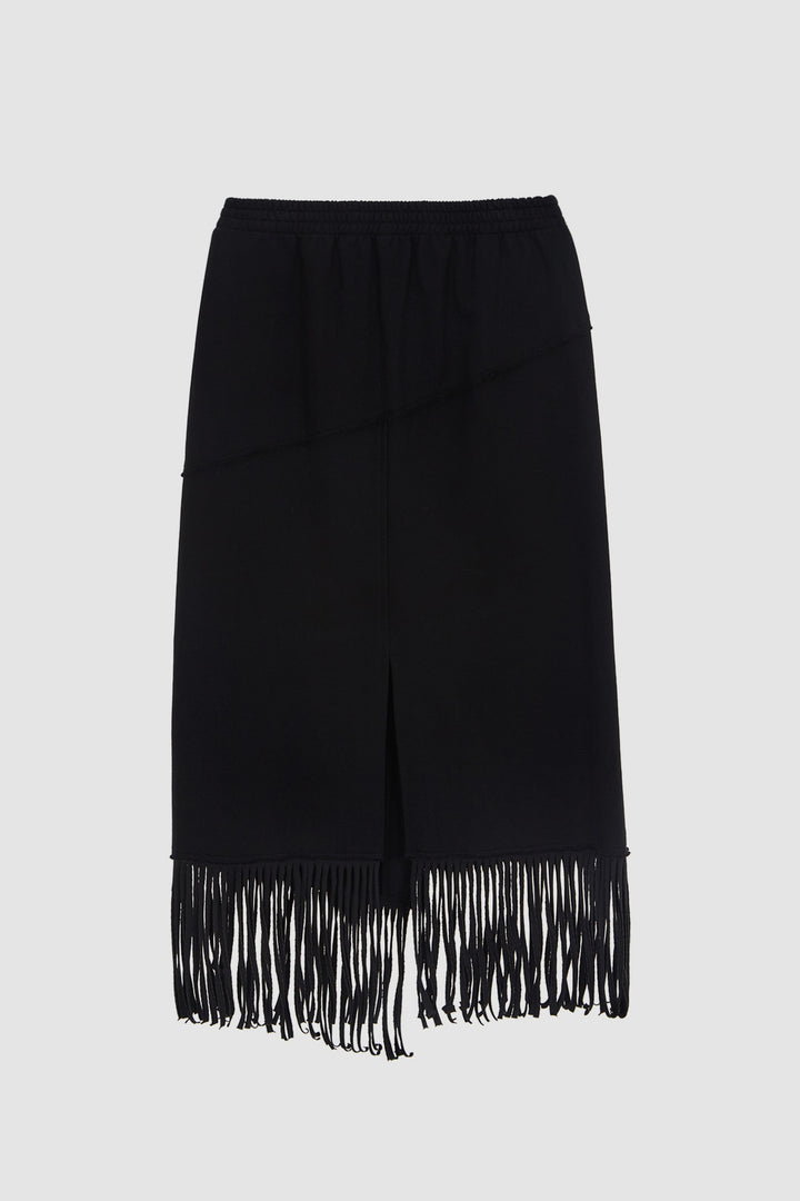 KIMMATIN Fringe Jersey Midi Skirt — Black