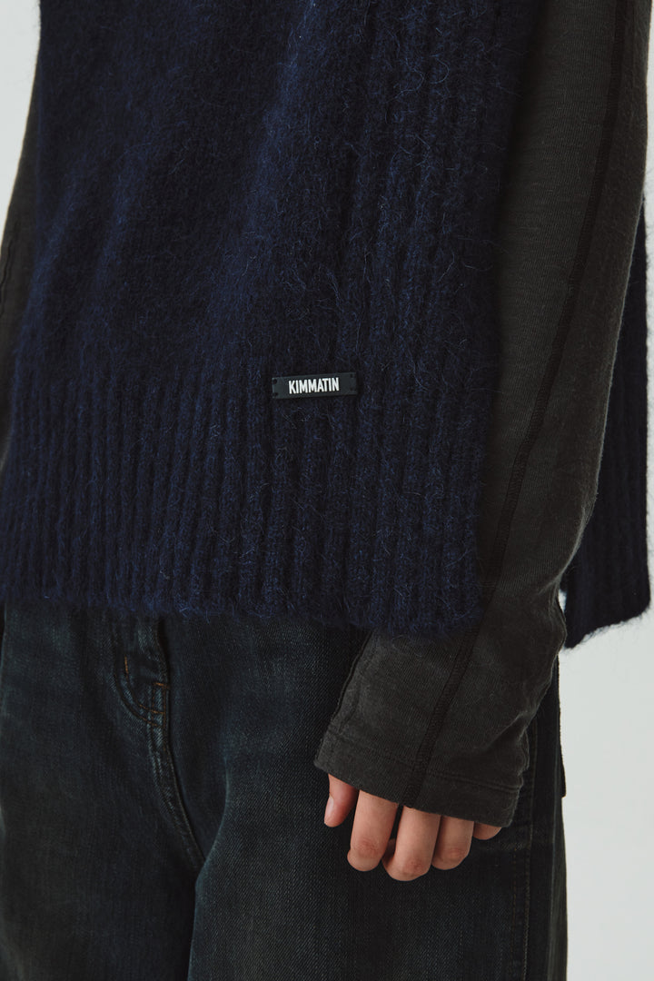 KIMMATIN High Neck Wool Knit Vest — Navy blue