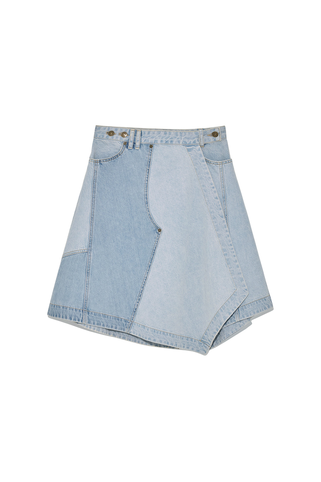 Matin Kim Denim Mixed Flare Skirt — Light Blue