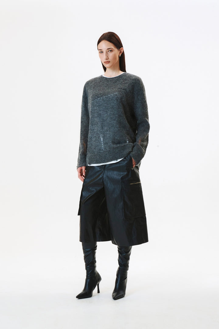 KIMMATIN Damage Detail Logo Pullover — Charcoal