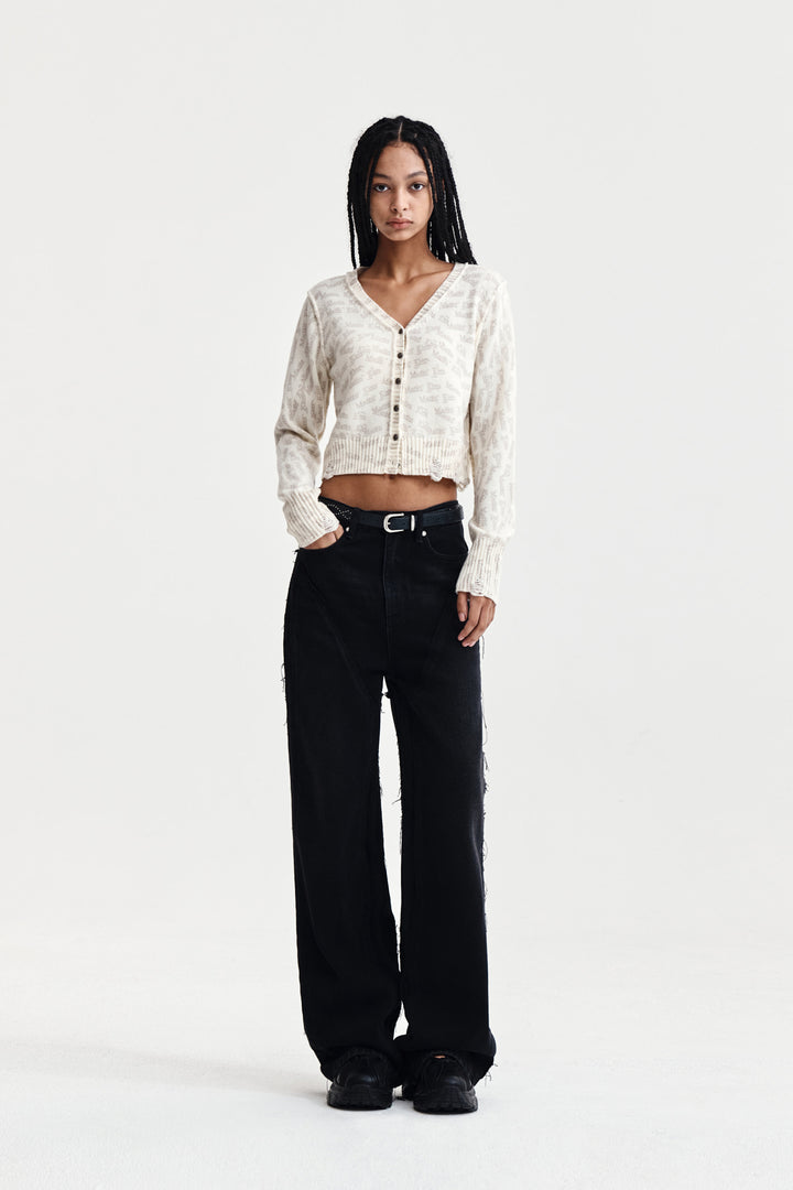 Matin Kim All Over Logo Crop Cardigan — Ivory