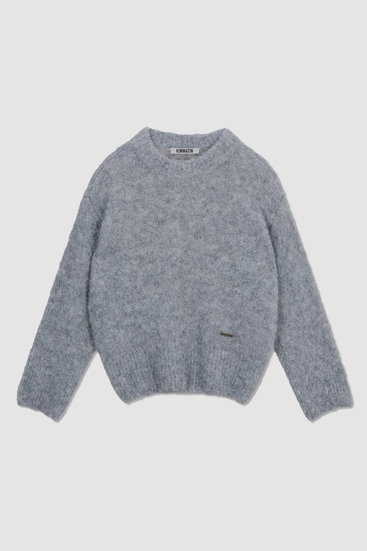 KIMMATIN Volume Neck Boucle Pullover — Gray