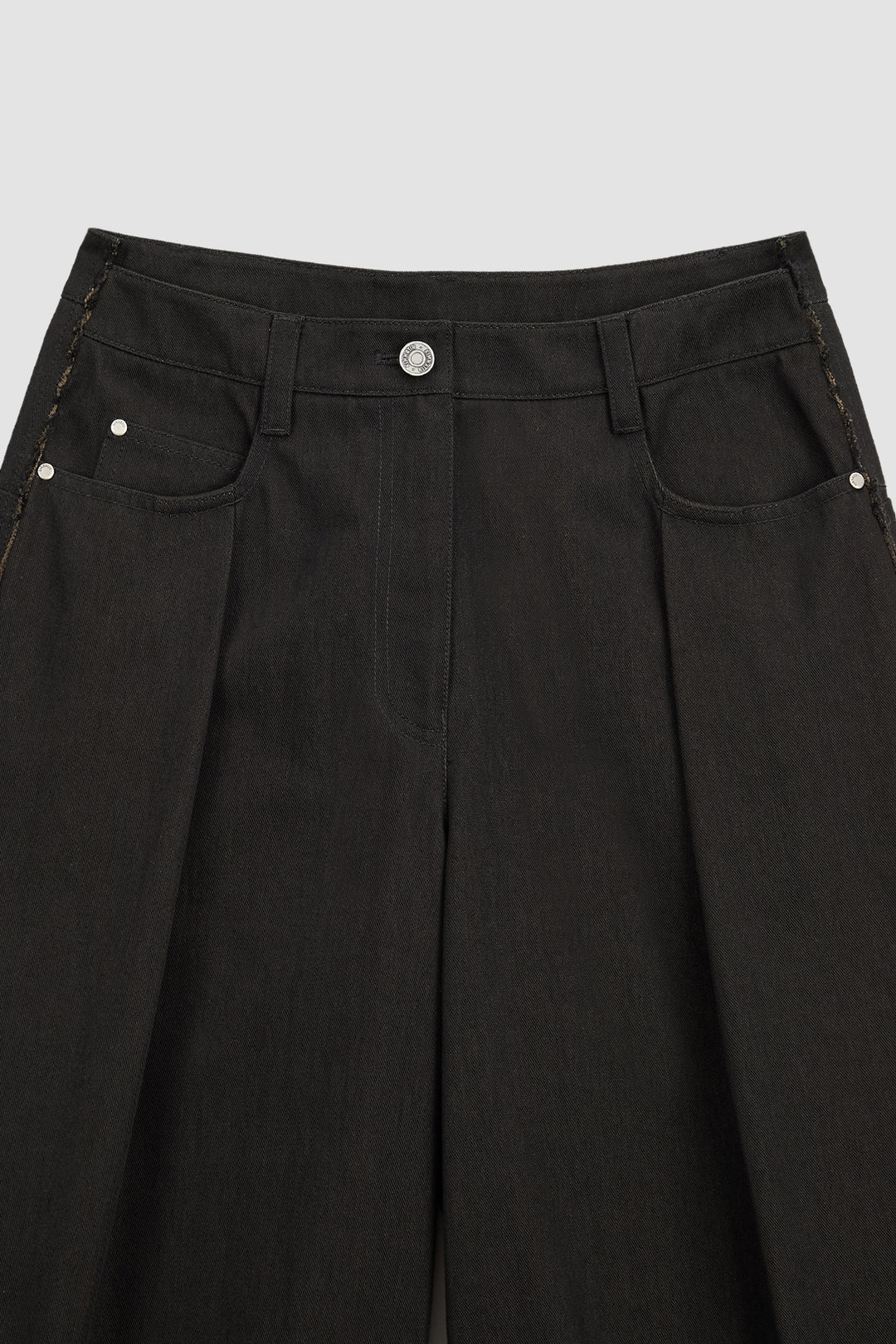 KIMMATIN Cutting Detail Wide Cotton Pants — Black