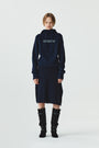 KIMMATIN Wide Cable Midi Knit Skirt — Navy blue