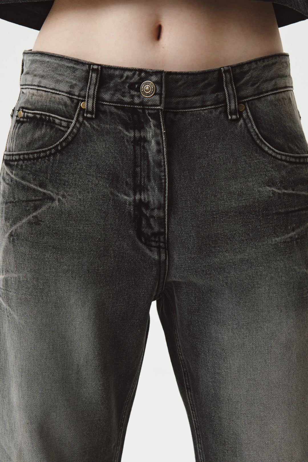 KIMMATIN Double Hem Washed Denim Pants — Gray