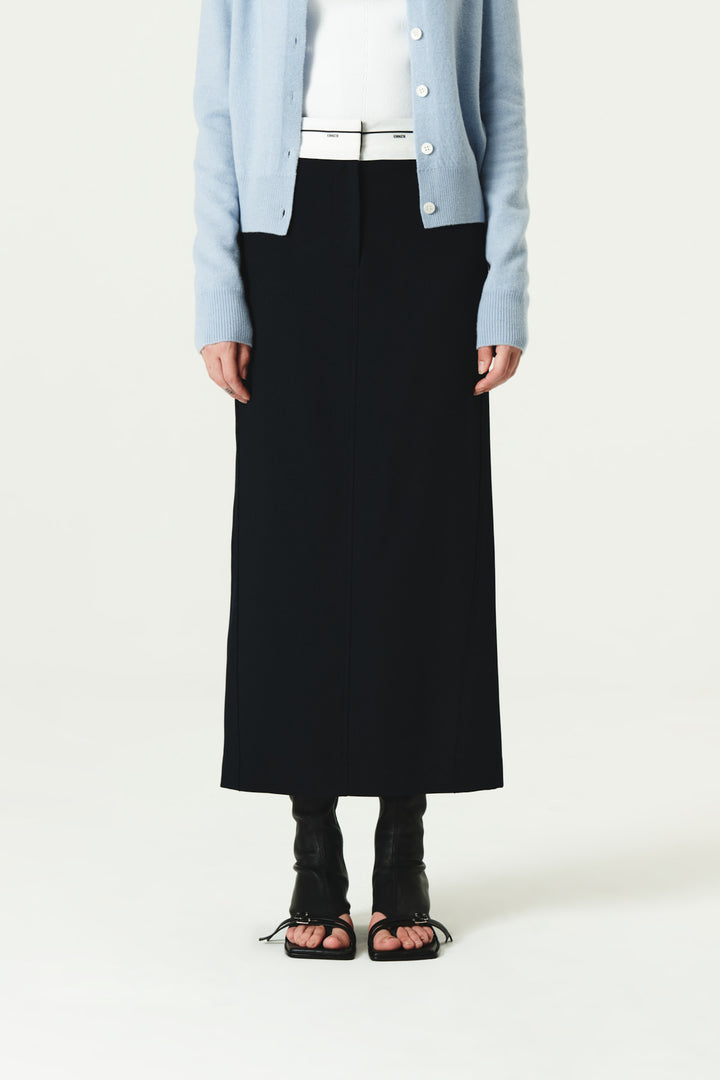 KIMMATIN Foldover Twill Wool Skirt — Navy blue