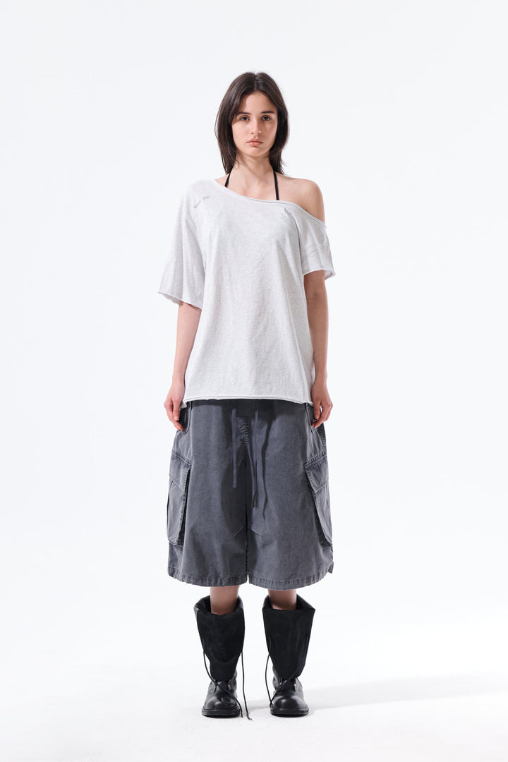 Matin Kim Washed Cotton Patch Pocket Bermudas — Charcoal