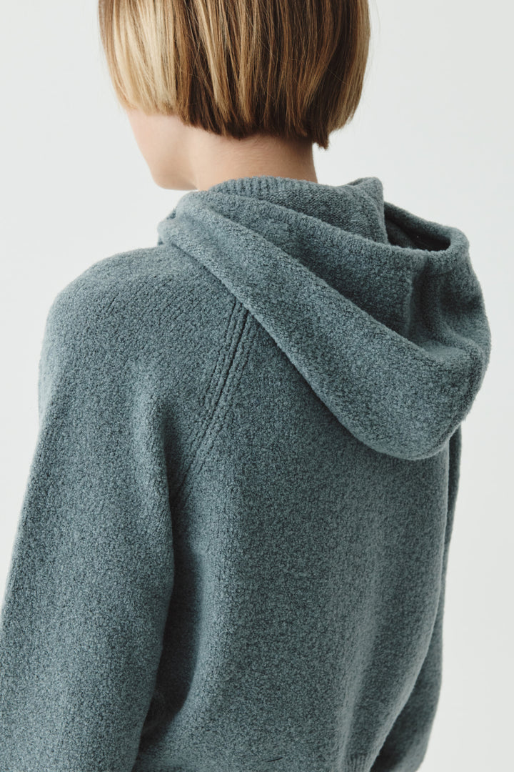KIMMATIN Turtle Hoody Boucle Knit Top — Gray