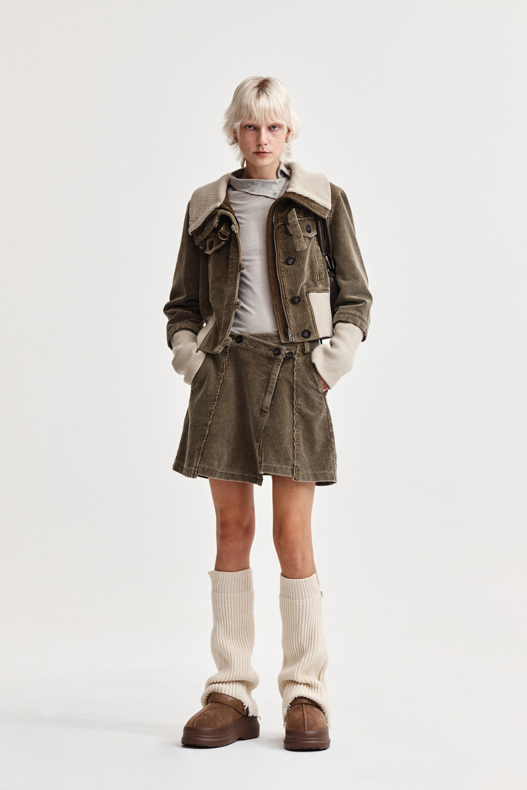 Matin Kim Washed Corduroy Wrap Skirt — Khaki