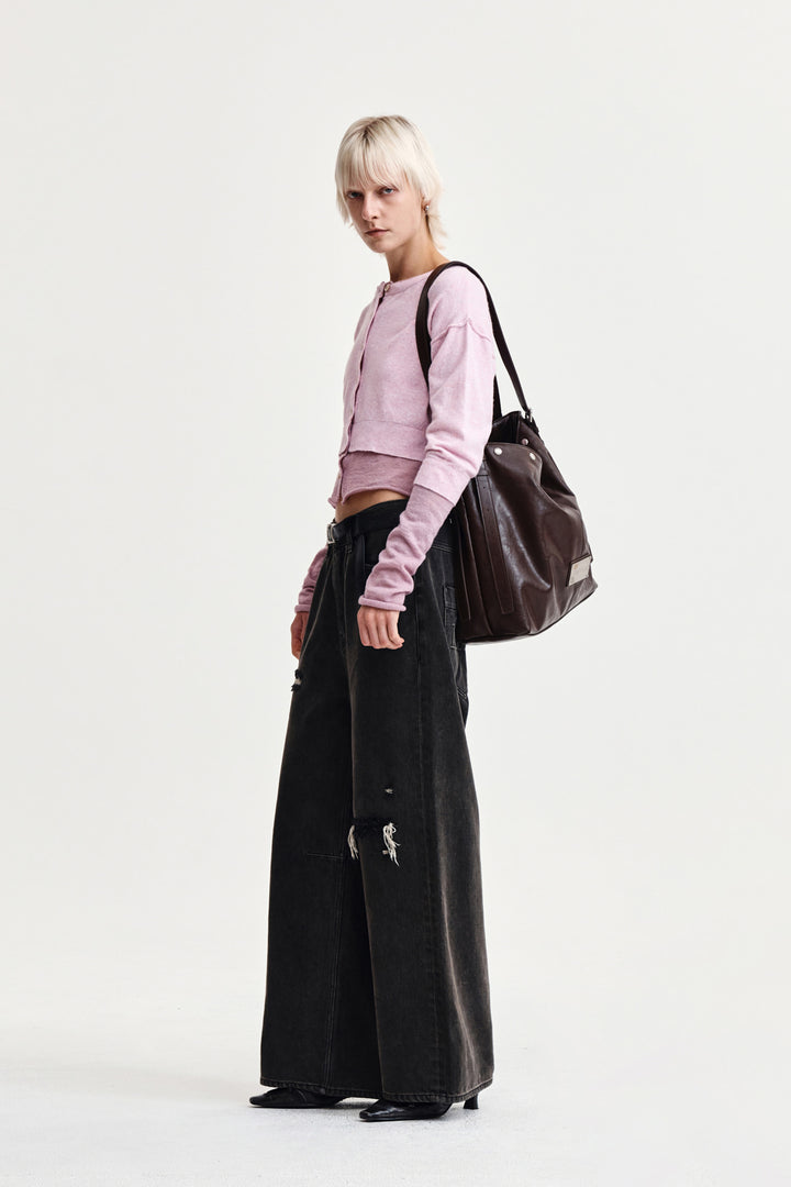 Matin Kim Layered Texture Knit Cardigan in Lilac