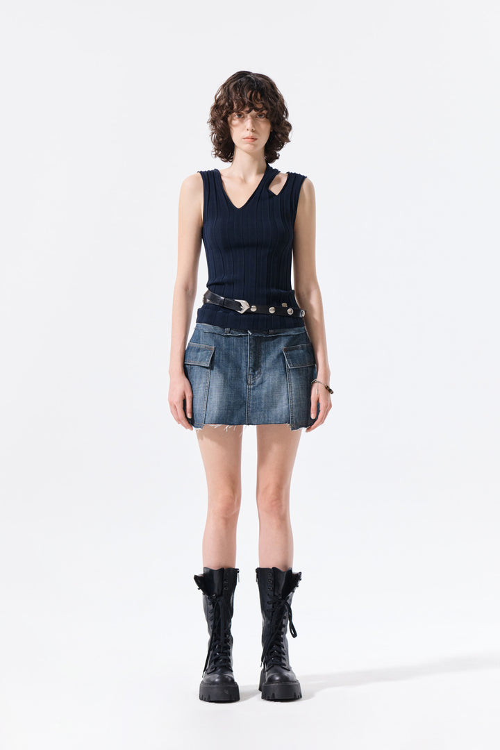 Matin Kim Cargo Mini Denim Skort — Blue