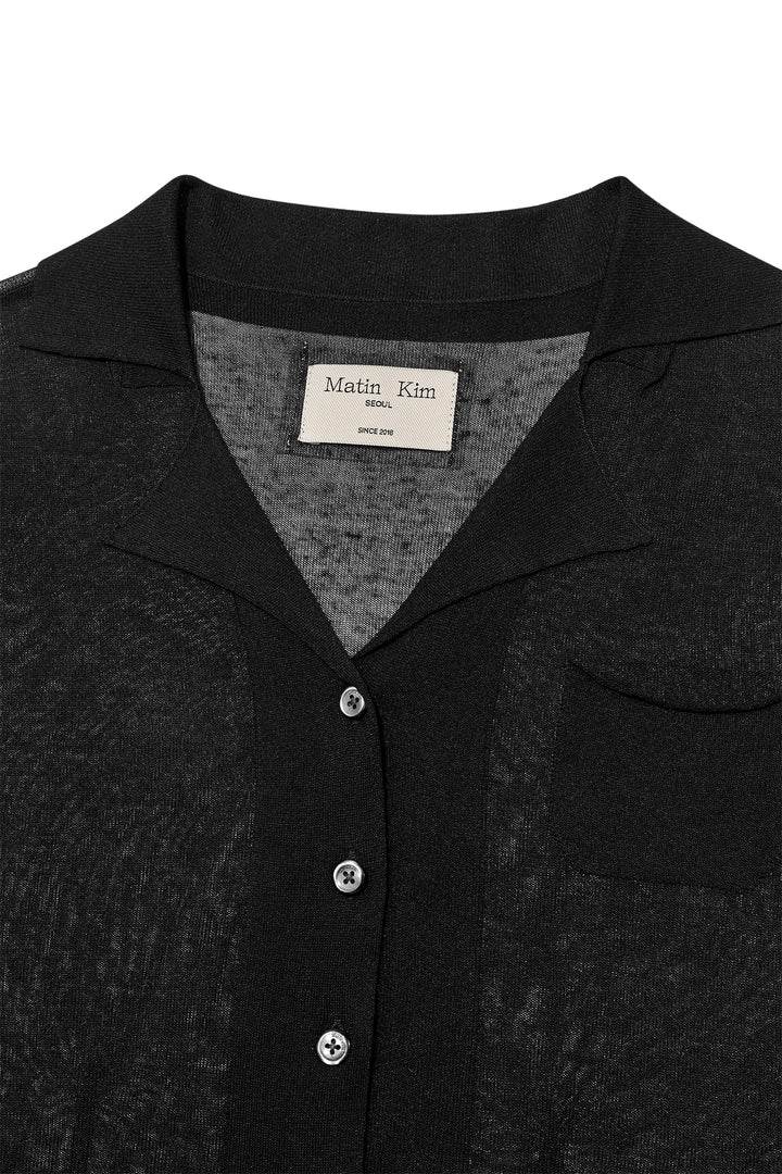 Matin Kim String Point Plain Long Cardigan — Black