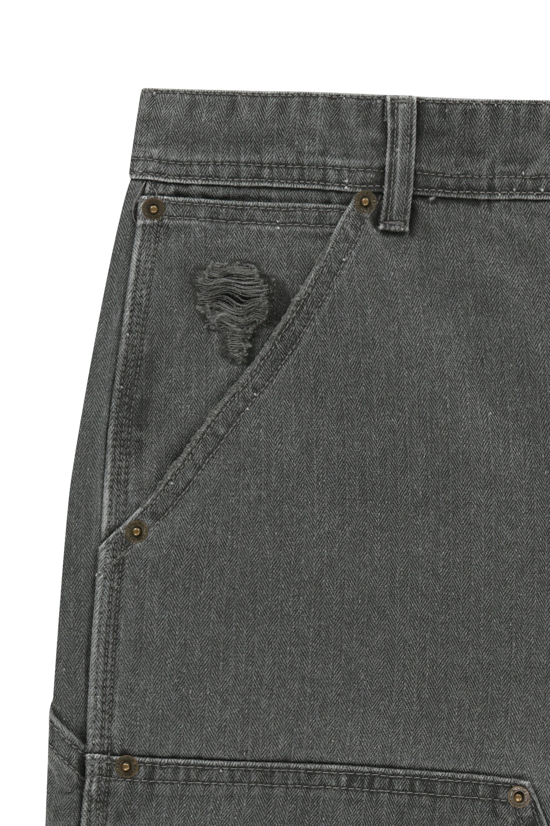 Matin Kim Herringbone Raw Cut Denim Shorts — Gray