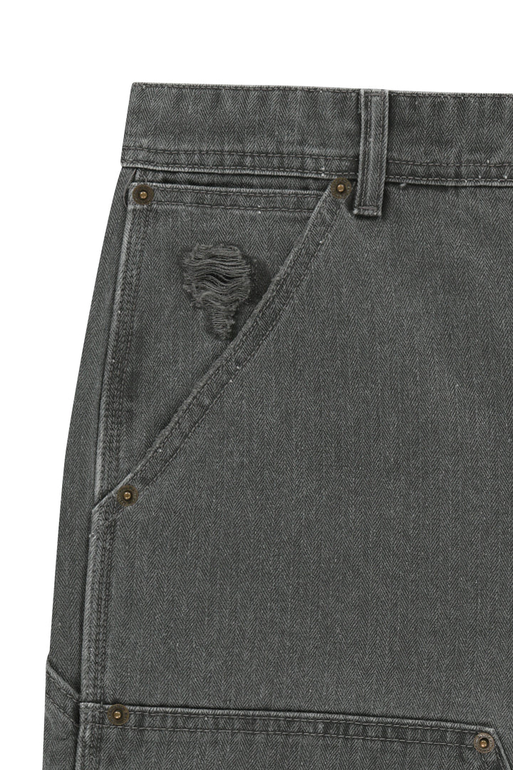 Matin Kim Herringbone Raw Cut Denim Shorts — Gray