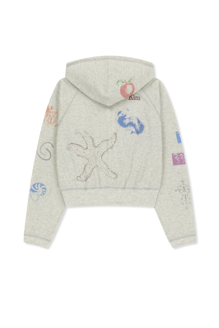 Matin Kim Sketch Graffiti Waffle Zip Hoodie — Beige