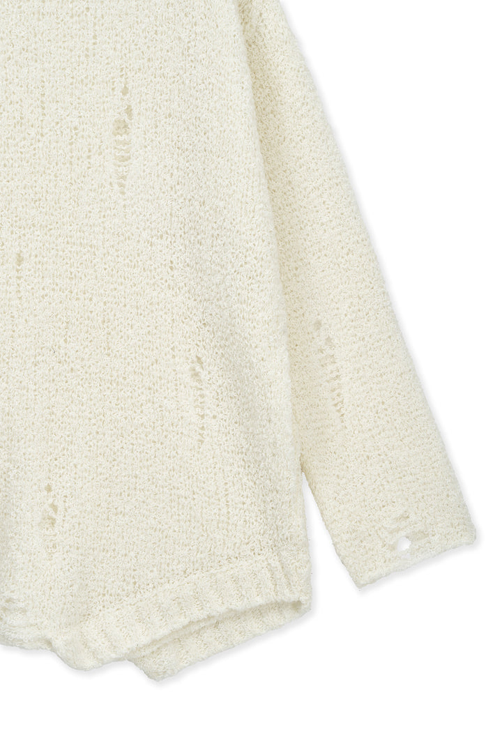 Matin Kim Asymmetric Damaged Knit Pullover — Ivory