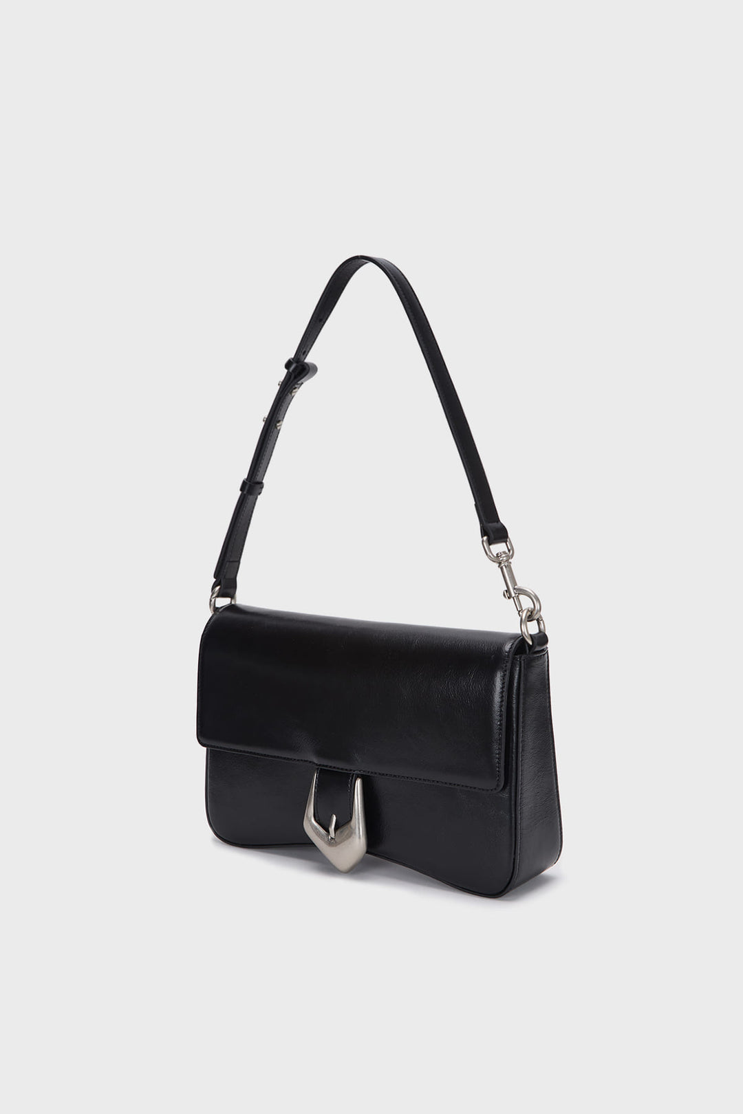 KIMMATIN Bold Buckle Leather Shoulder Bag — Black