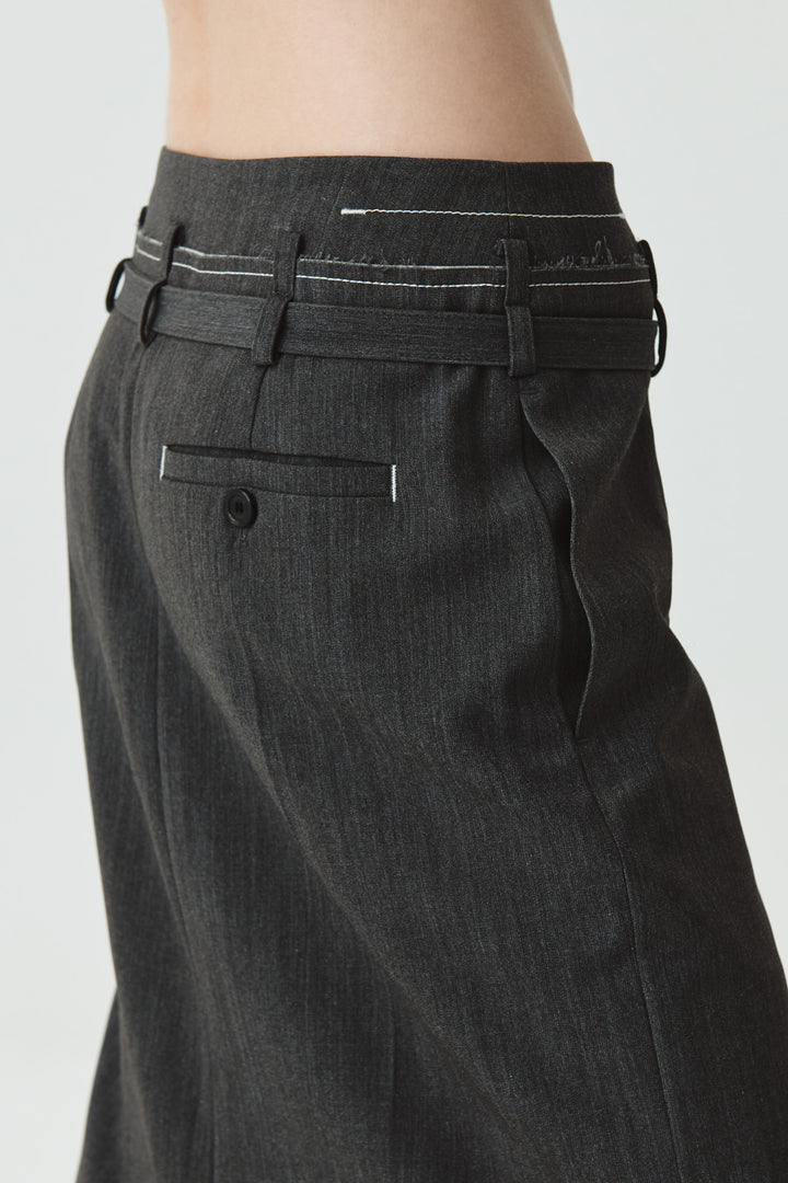 KIMMATIN Slit Point H Line Long Skirt — Gray