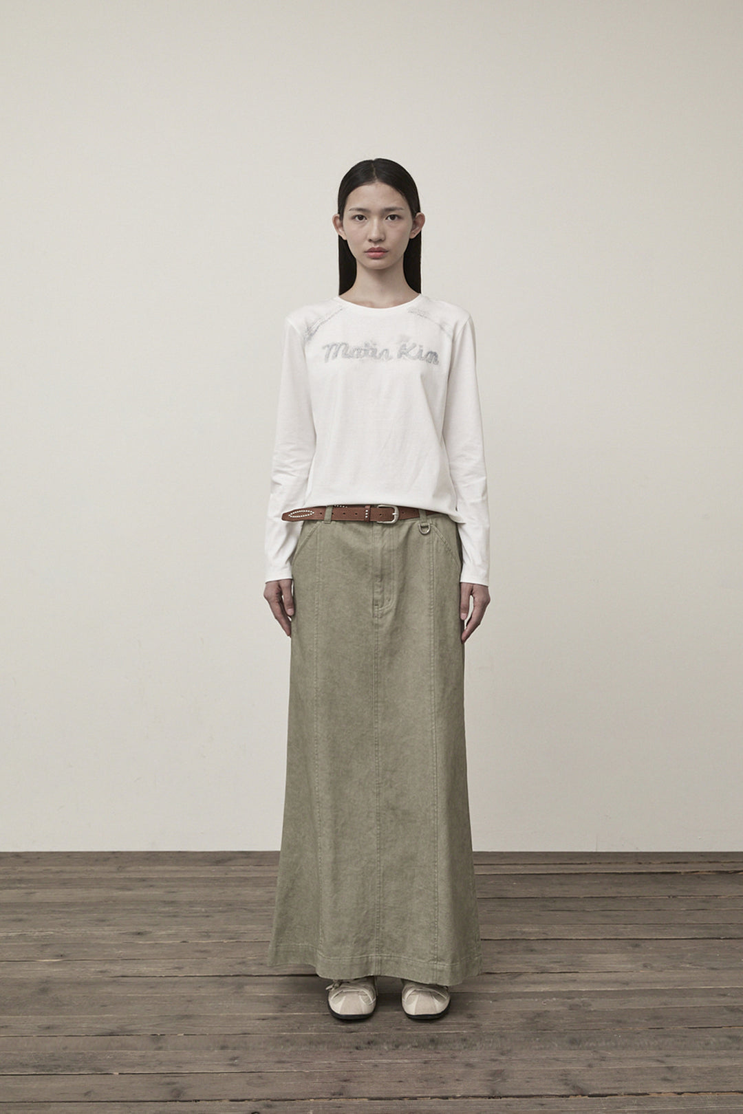Matin Kim Washed Mermaid Long Skirt Light — Khaki