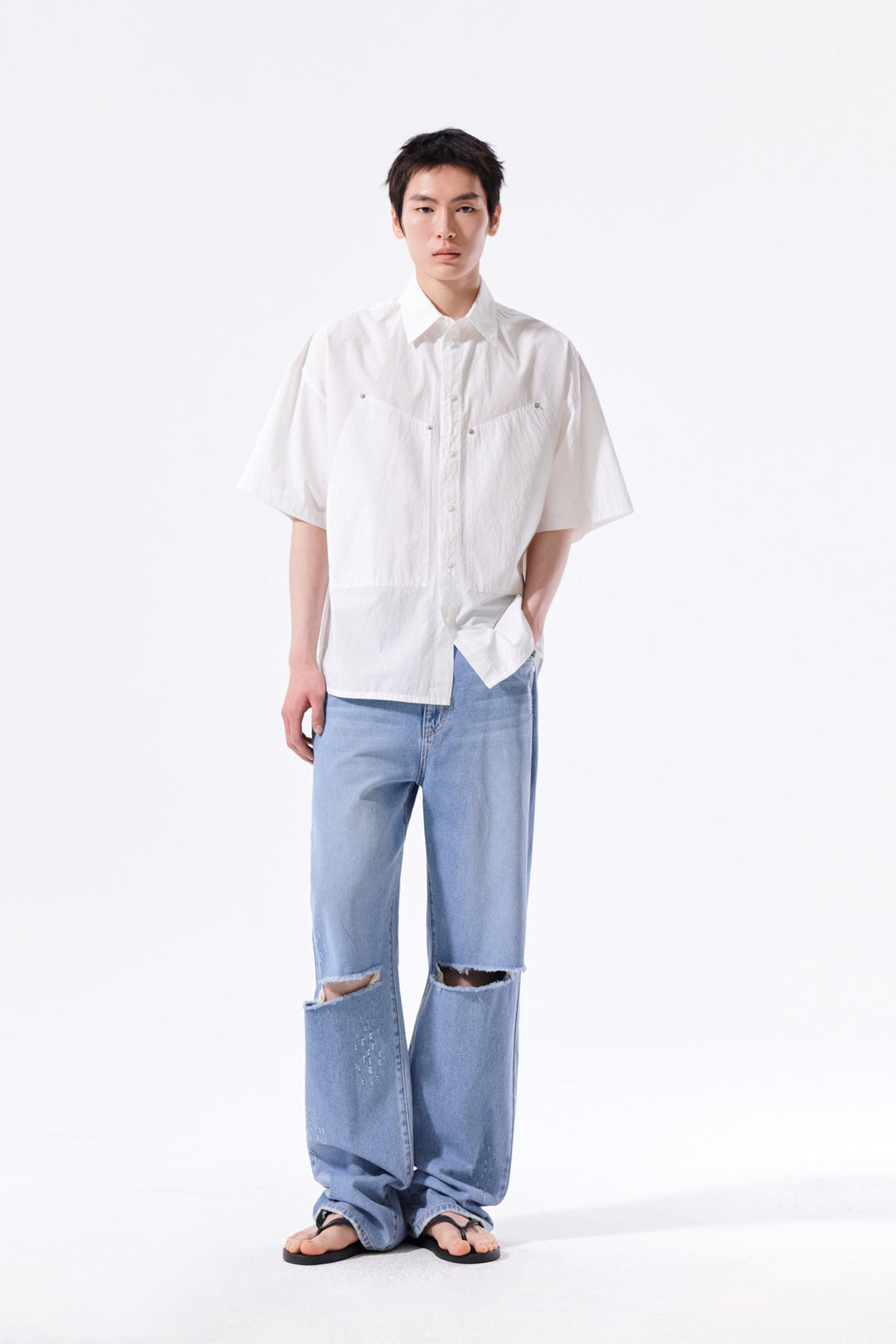 Matin Kim Half Sleeve Pocket Shirt — White