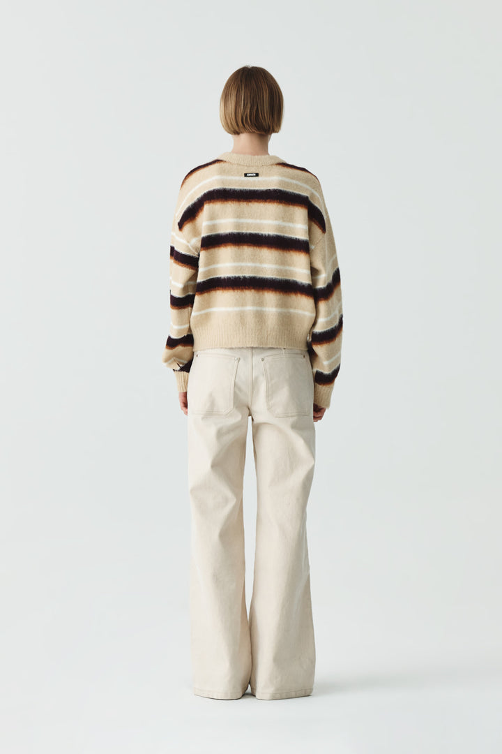 KIMMATIN Multi Stripe Mohair Knit Pullover — Beige