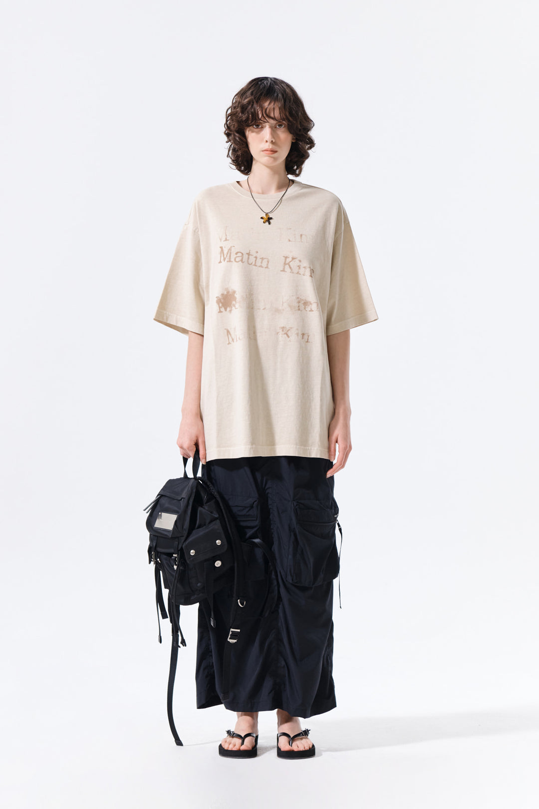 Matin Kim Patch Pocket Shirring Nylon Skirt — Black
