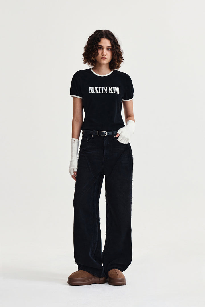 Matin Kim Stud Logo Ringer Top — Black