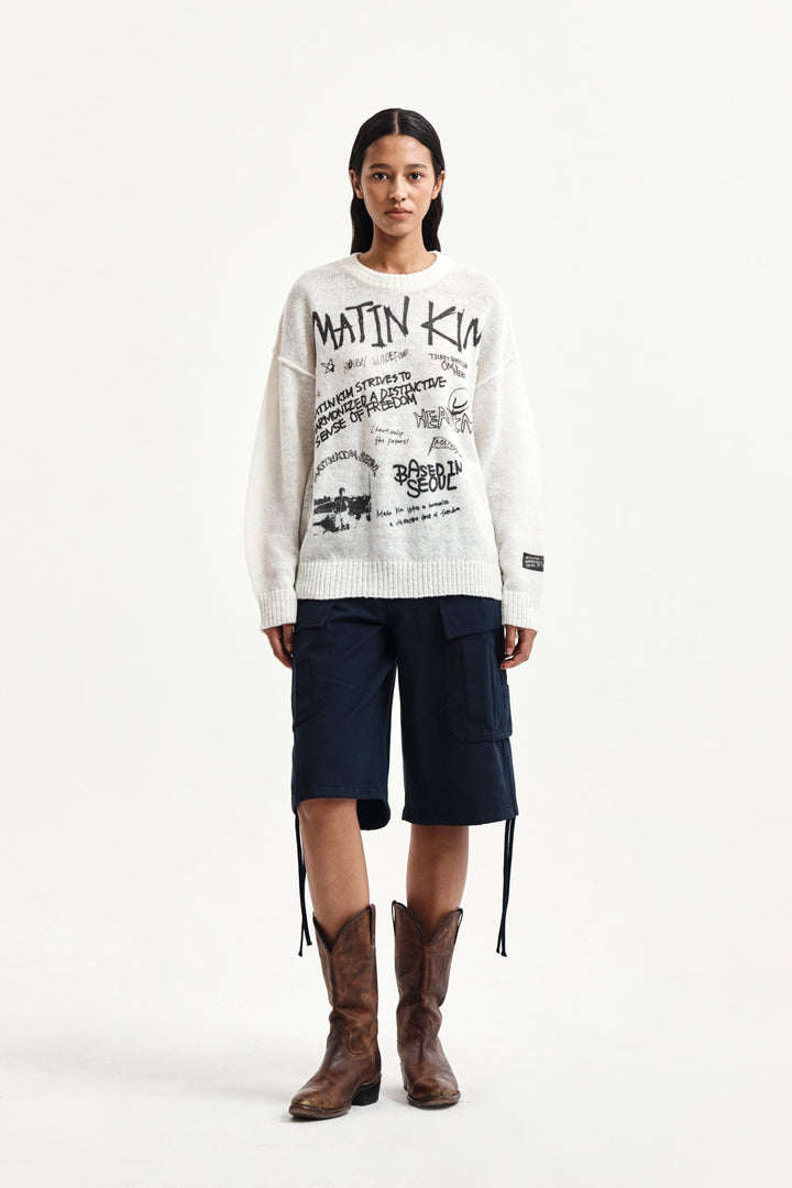 Matin Kim Graffiti Artwork Knit Pullover — Ivory