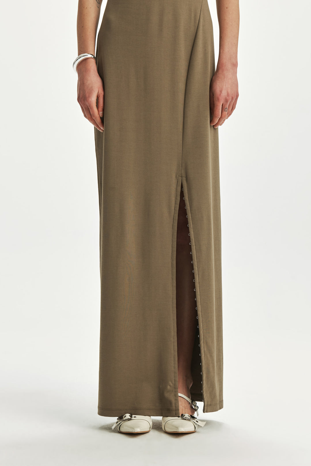 KIMMATIN Strap Point Maxi Dress — Khaki