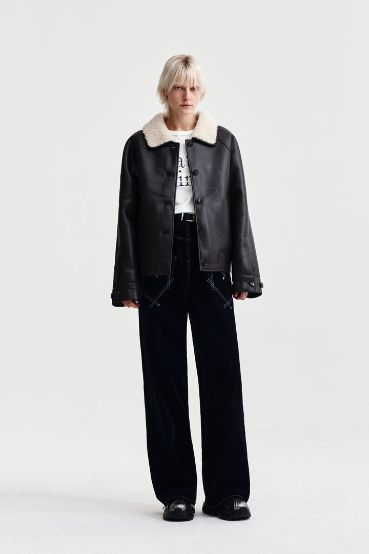 Matin Kim Fur Collar Mustang Jumper Dark — Brown