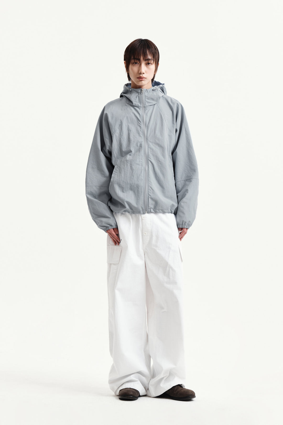 Matin Kim Back Logo Hoody Wind Breaker — Light Grey